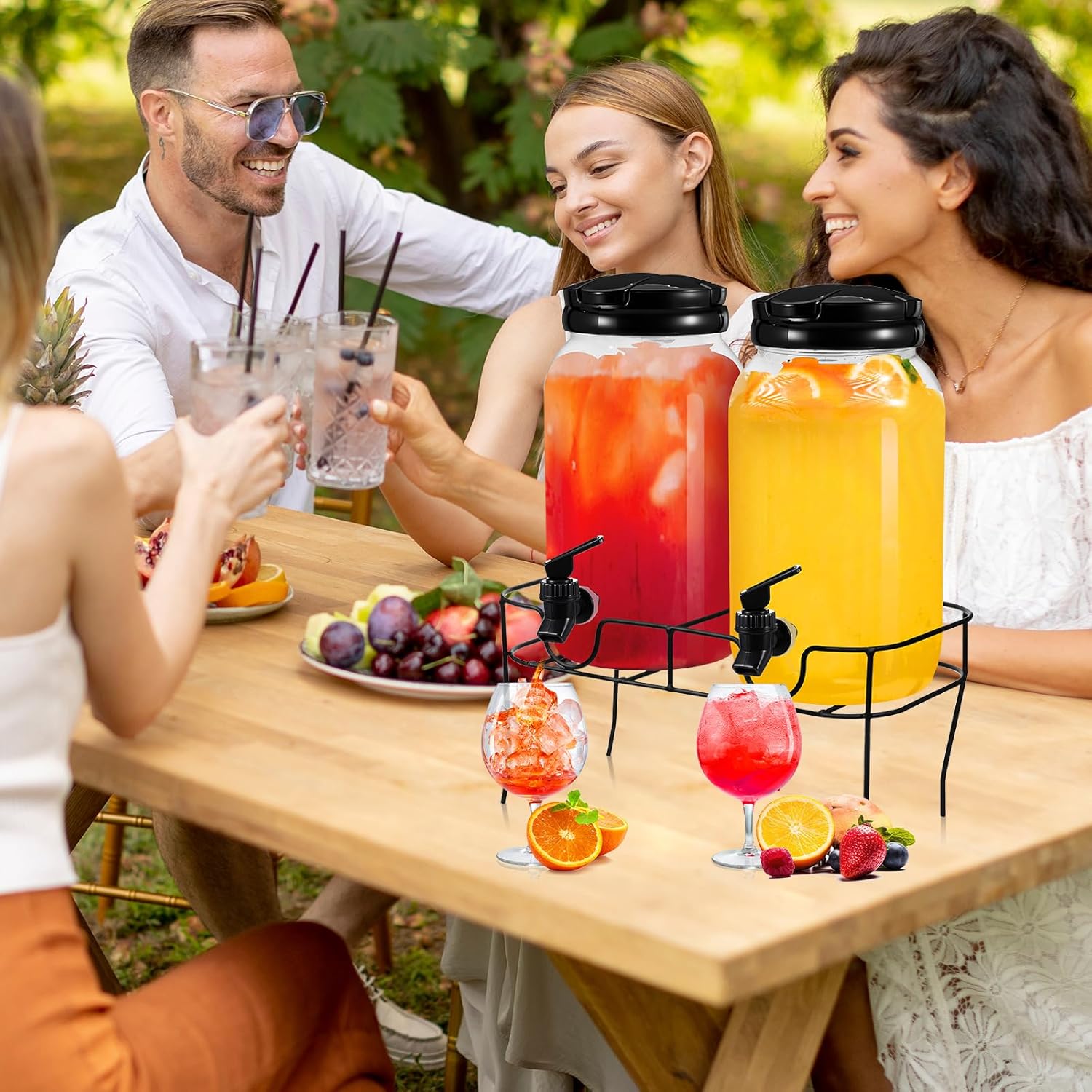 Tanlade Plastic Drink Dispenser with Stand Beverage Dispenser with Sturdy Metal Base Juice Dispensers for Parties Lemonade Jar with Spigot for Weddings Countertop, Each 1 Gallon (Black) - Image 6