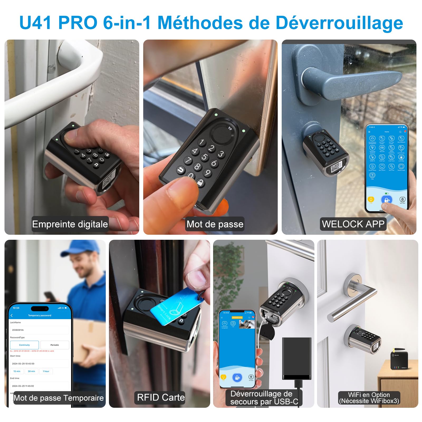 WELOCK ToucA51 Pro Serrure Connectée,Serrure Empreinte Digitale | Password,RFID Carte et APP,serrure à code WiFi,Cylindre Connecté 40×30 pour porte de 50 à 100mm,Facile à installer,Smart Lock