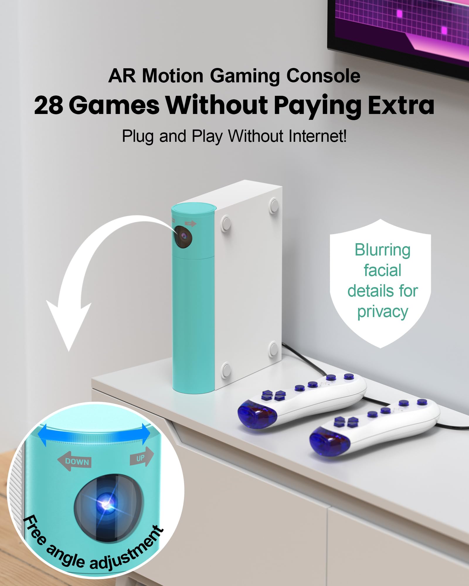 AR Motion Game Console for Kids: Plug and Play TV Video Game System for Indoor Physical Play Interactive Family Fun Game Nights Parties Playtime - Great Gift for Boys Girls (Green&White)