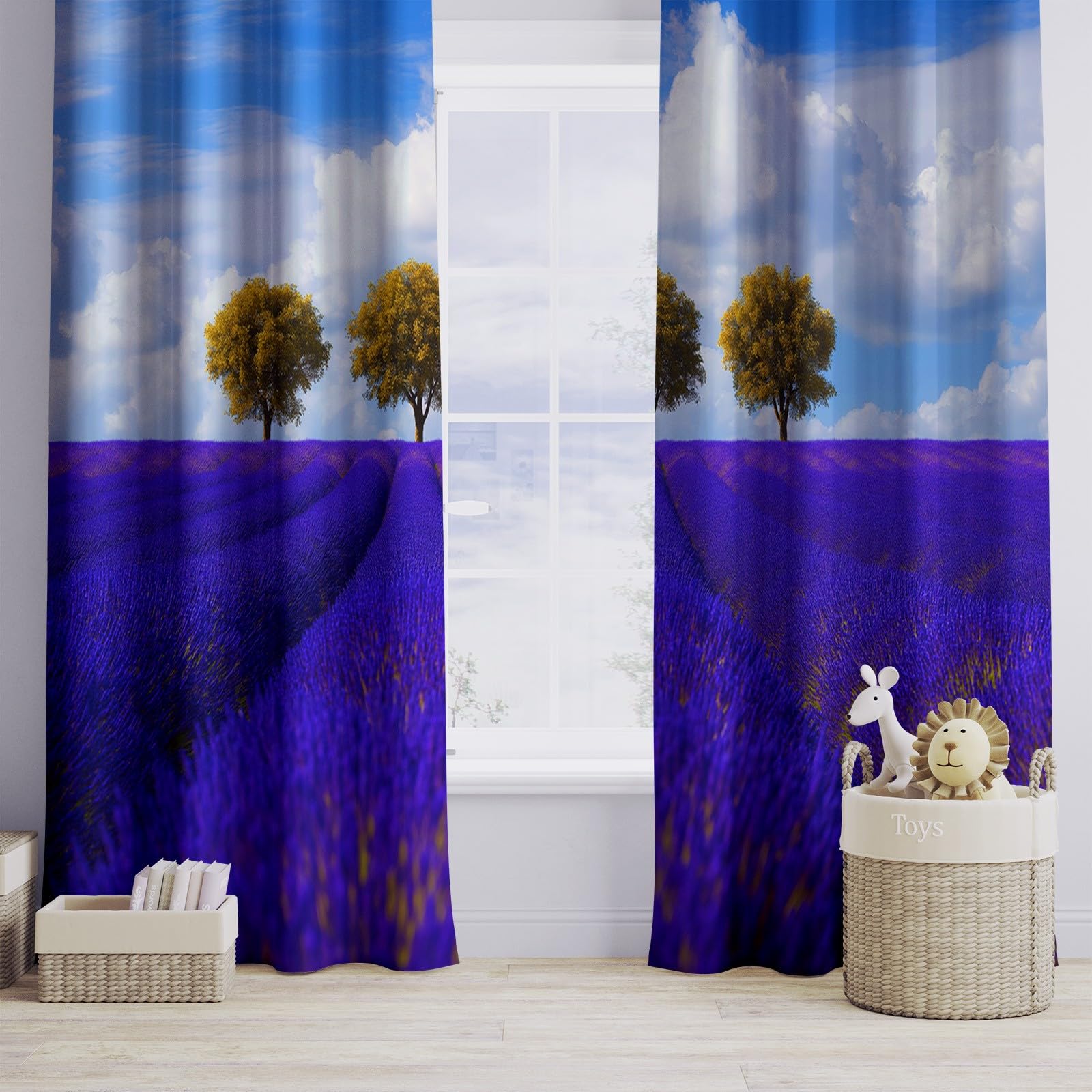 Generisch Lavendelfelder 2er Set Verdunkelungsvorhänge mit Ösen, Naturlandschaft Blickdicht Thermo Isoliert Vorhänge für Wohnzimmer & Schlafzimmer, HxB 215 x 110 cm