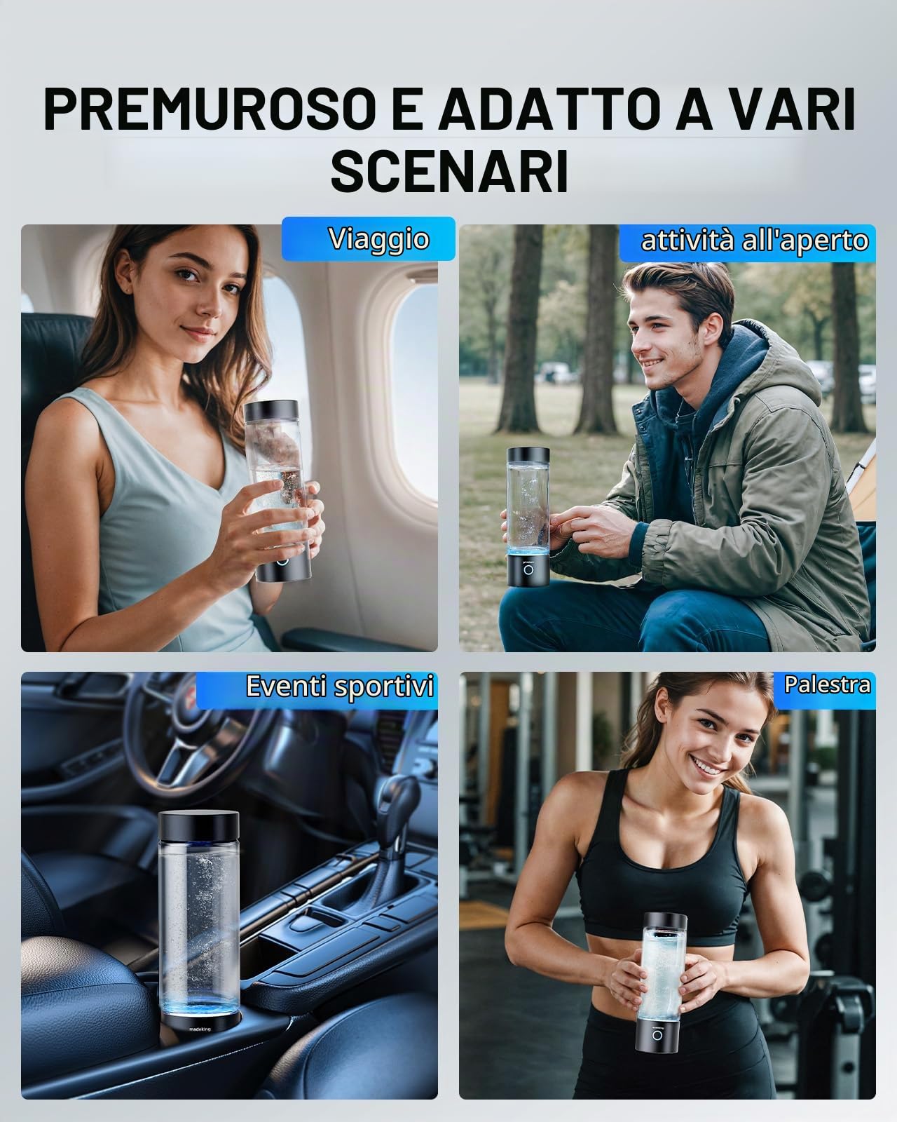Generatore di bottiglie d'acqua di idrogeno - 400ml ricaricabile idrogeno acqua ionizzatore macchina, vetro portatile idrogeno tazza ricca di acqua Maker, buona per il regalo (nero)