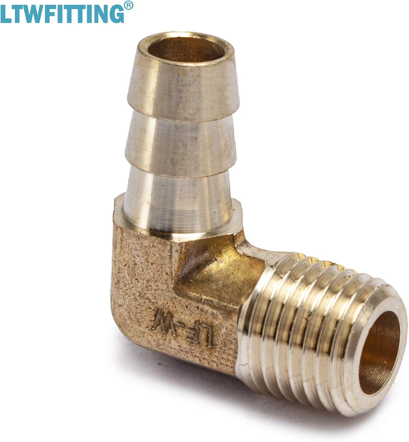LTWFITTING Lead Free 90 Deg Elbow Brass Barb Fitting 3/8" Hose Barb x 1/4" Male NPT Thread Fuel Boat Water (Pack of 25)