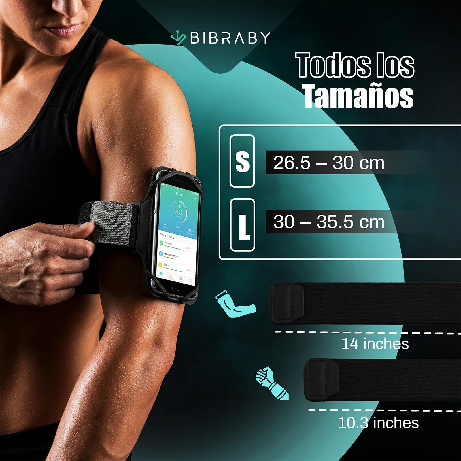 BIBRABY Super Brazalete móvil en Funcionamiento Running | Soporte Universal para movil Ajustable a Brazo y muñeca | Accesorios Antideslizantes | Correr Caminar Gimnasio | Phones hasta 7'' (Negro) - 5