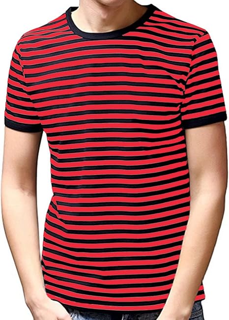 Ezsskj Men's Black and White Striped T 