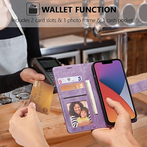 Miniatura 2 de QLTYPRI Funda para iPhone 13, funda de piel sintética con cierre magnético, soporte para tarjetas, función atril, a prueba de golpes, funda