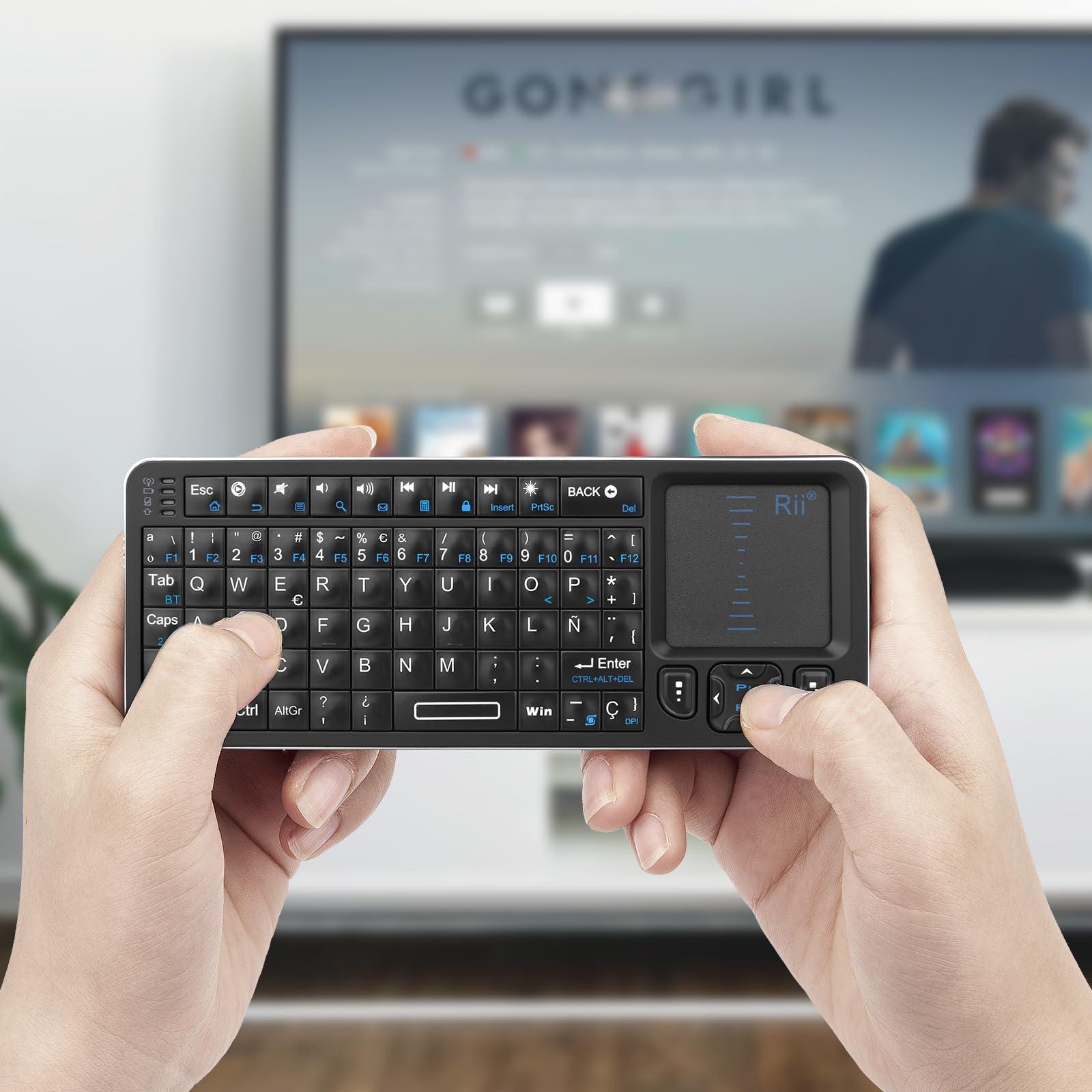 Rii K06 Mini Teclado Inalámbrico Retroiluminado, 2 Modos de Conectividad, con Aprendizaje IR, Portátil Ligero con Touchpad Compatible con Android TV Box, Mac, Windows (Versión Bluetooth y 2.4G)