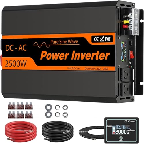 PowMr - Inversor de corriente de onda sinusoidal pura de 2500 W, convertidor de 24 V CC a 110 V CA con puerto USB, panel de control remoto, apto