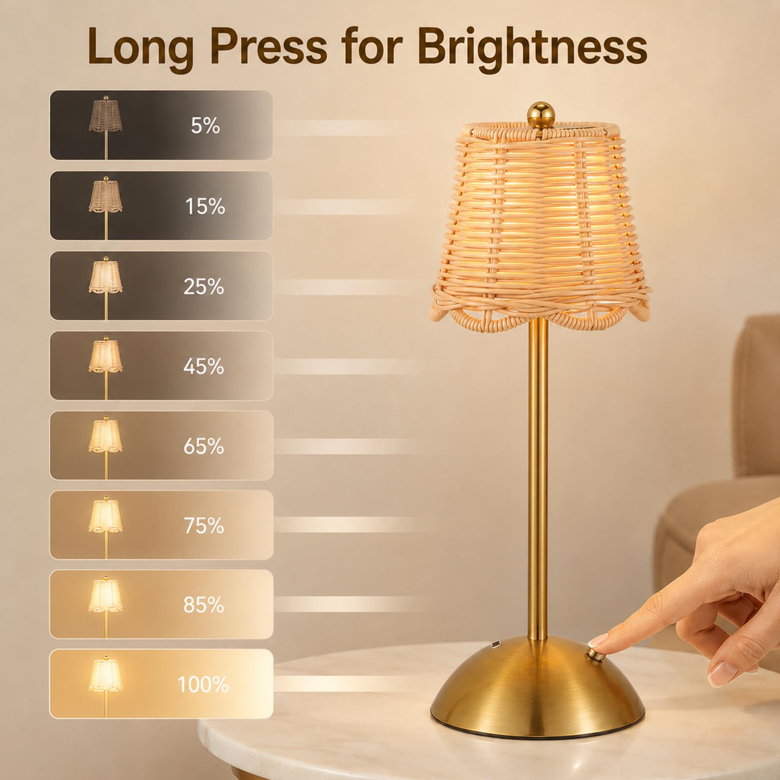 Lot de 8 lampes de table sans fil rechargeables dorées