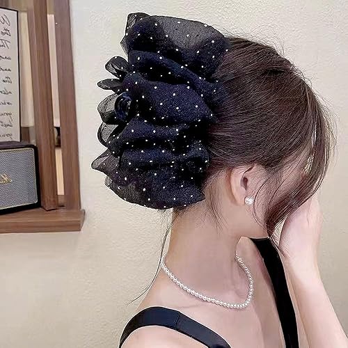 Miniatura 6 de Pinza para el cabello, pinza de pelo de tul de malla de gasa negra, clip de lazo de seda de sujeción fuerte para mujeres, accesorios para el cabello