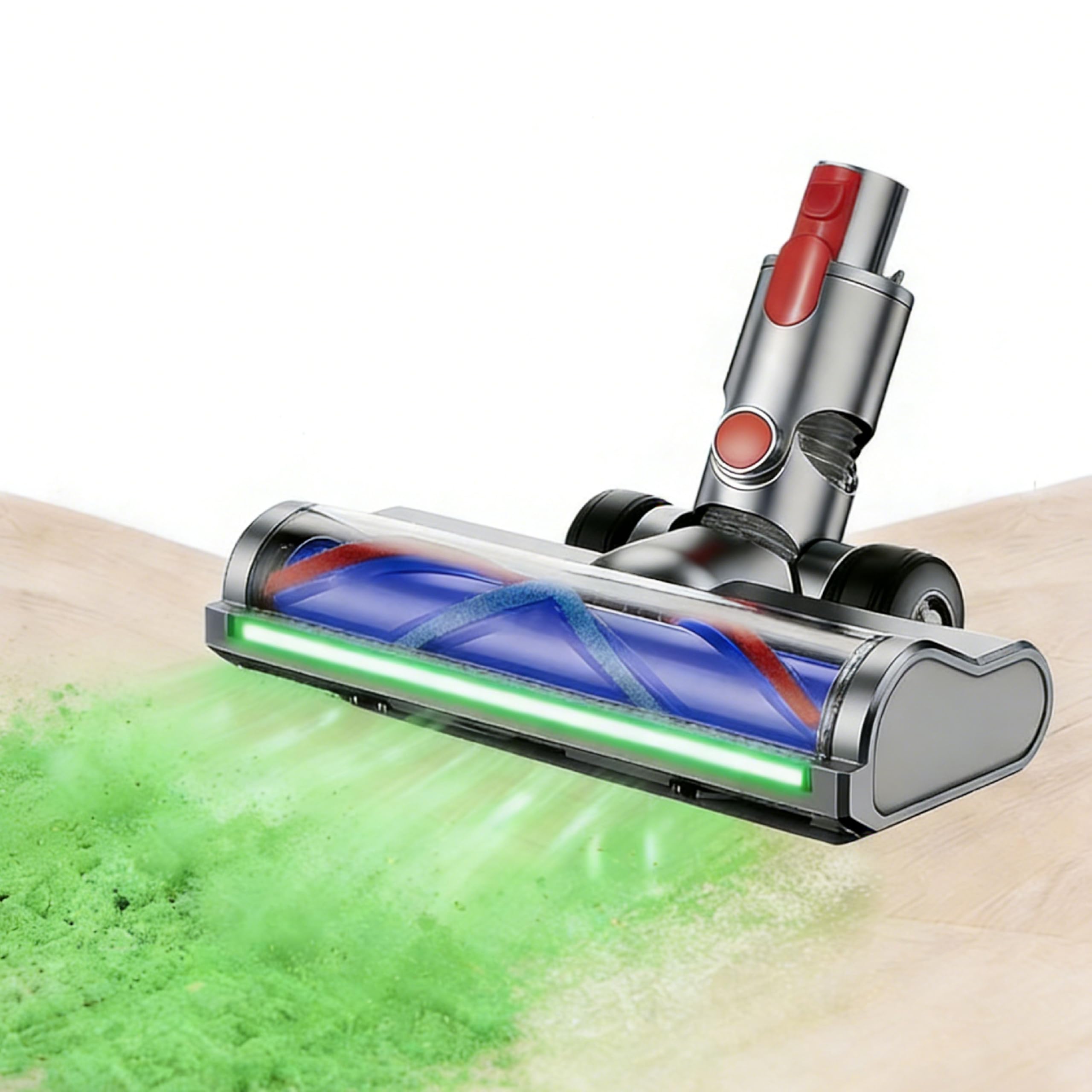 High-Suction Vacuum Cleaner Replacement Brush Head Compatible with Dyson V7 V8 V10 V11 V15, with 4 LED Lights, Dual Rollers & 180° Swivel, Low Noise for Cleaning on Carpets, Hard Floors and Pet Hair
