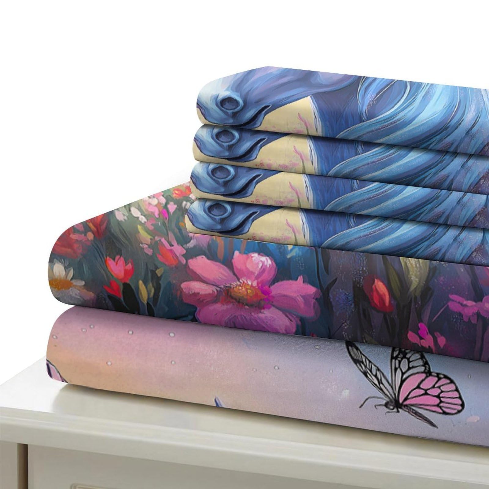 Einhorn-Pärchen 3D-Bedruckt 3er-Set Bettbezug Fantasy Kuschelbezug Mikrofaser Reißverschluss Hypoallergen für Kleinkinder Jugendliche Mädchen Super King（260x220cm）