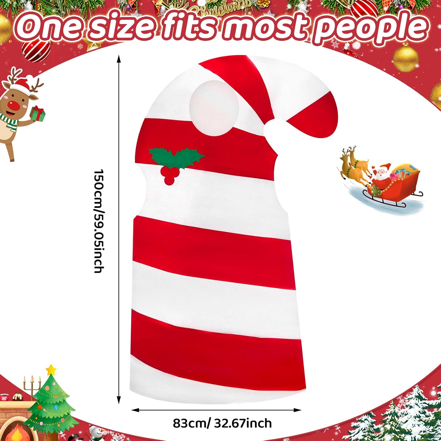 Beipegin Candy Cane Outfit with Peppermint Candy Pattern for Adult Plus Size Christmas Costume