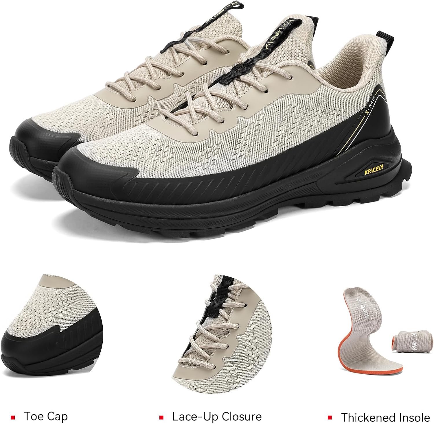 Kricely Men's Trail Running Shoes 2.0 - Lightweight Breathable Non Slip Shock Absorbing Sneakers for Hiking Cross Training