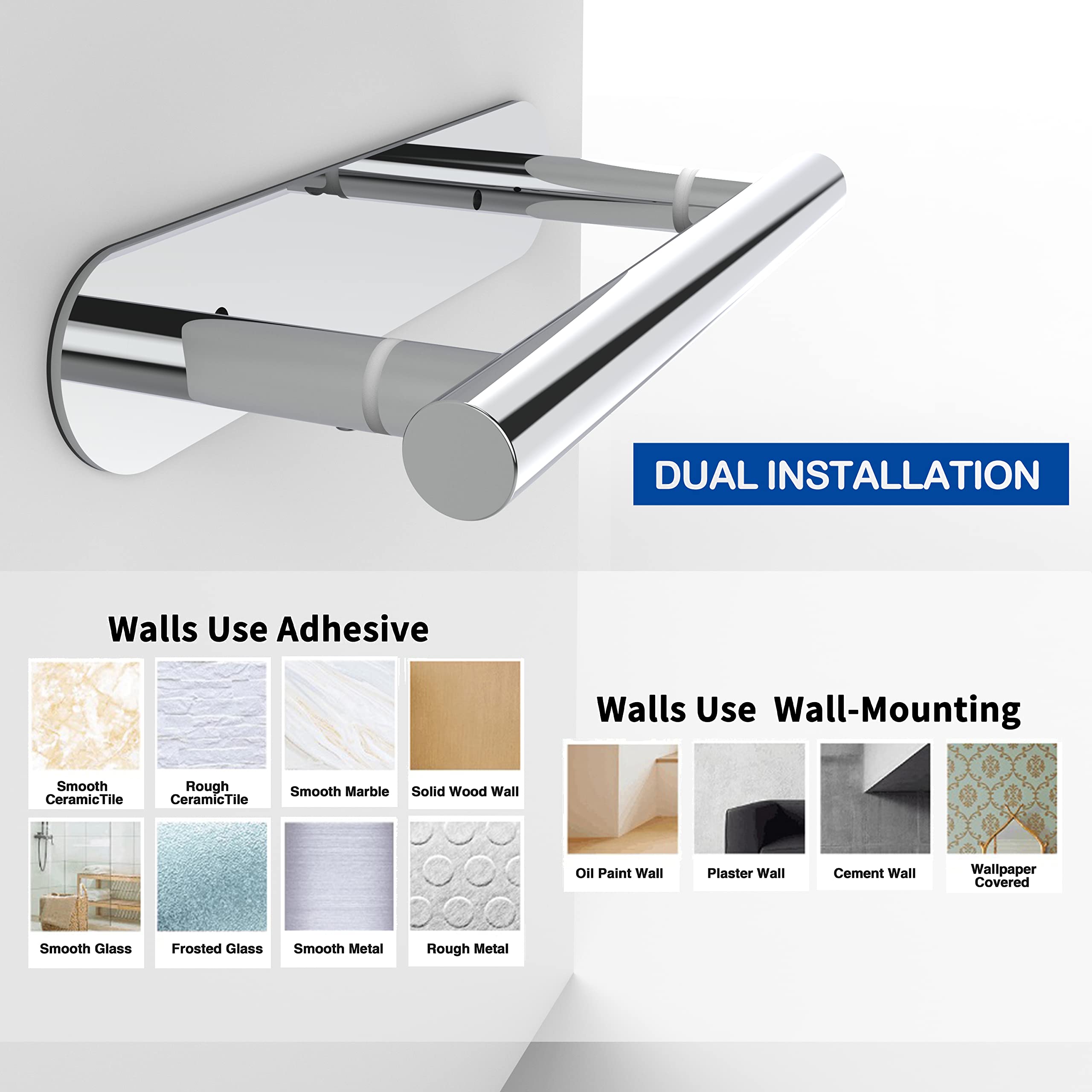 RUACQ Chrome Toilet Paper Holder Adhesive or Drill Wall Mount — Amazon image 4
