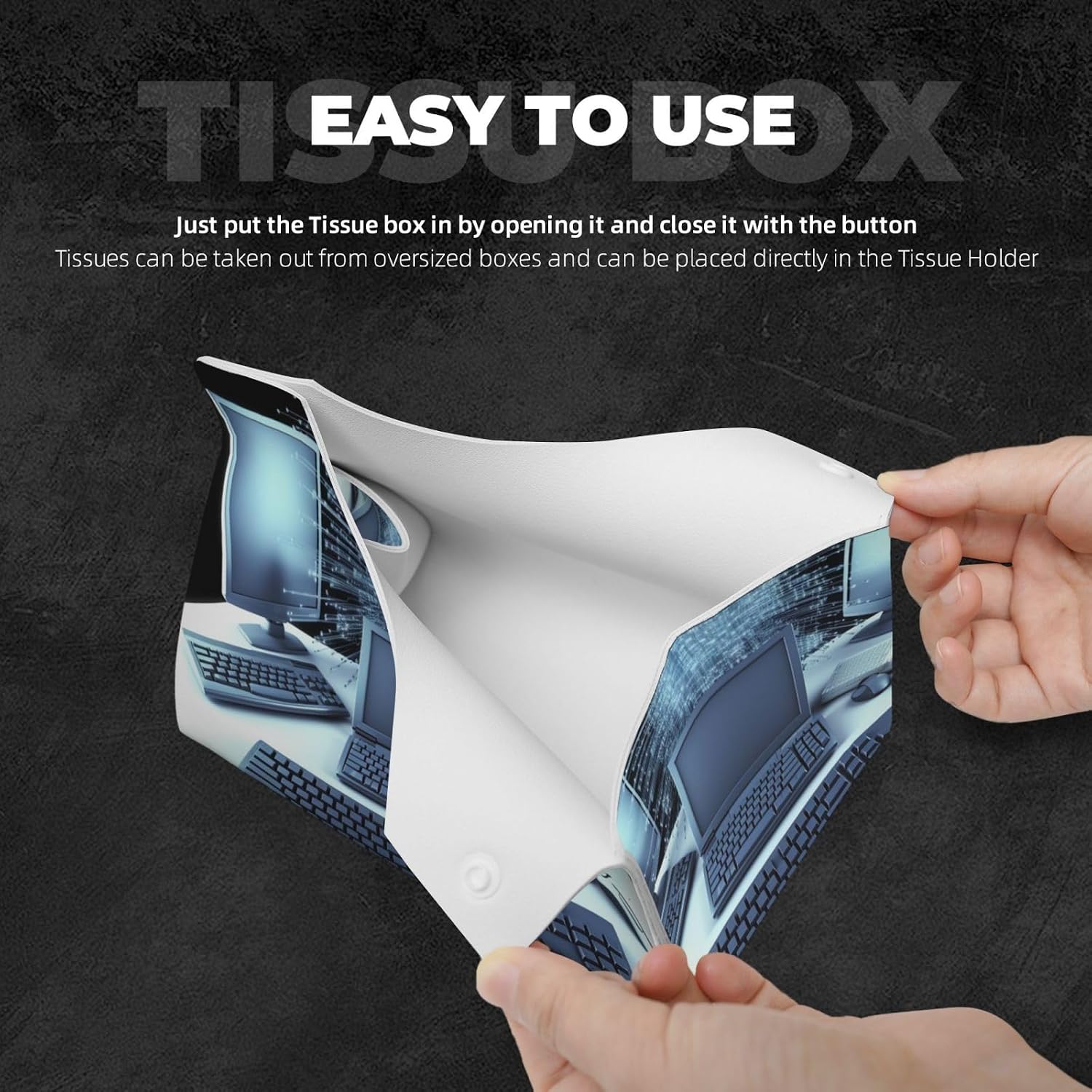 Computers and Internet Tissue Box Cover Modern PU Leather Rectangular Tissue Holder Decorative Facial Paper Organizer Dispenser Paper Cover Case Stylish Napkin Holder for Bathroom Office Car image 3
