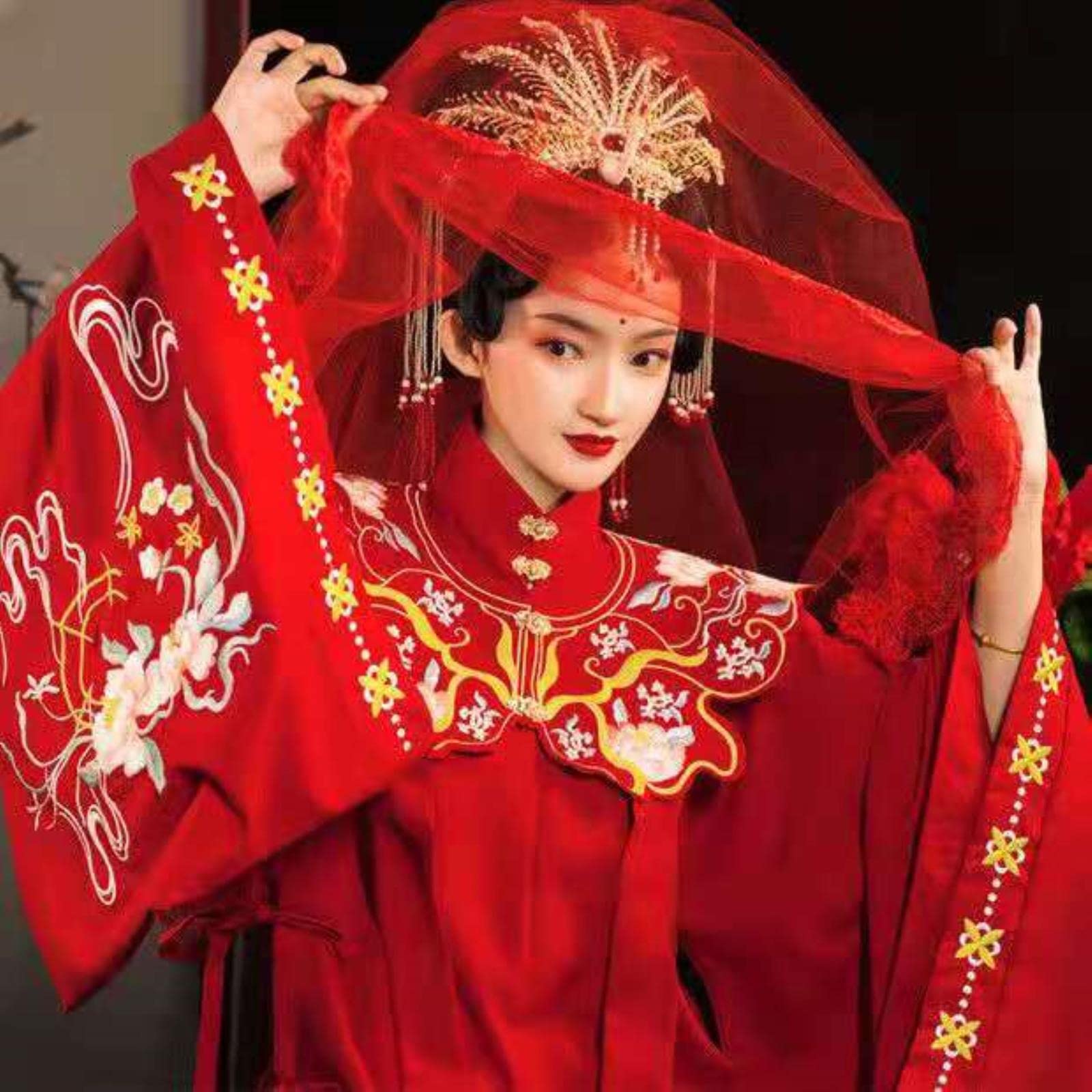 Amazon.co.jp: 中国の伝統的な女性韓服赤いウェディングドレス唐古代 