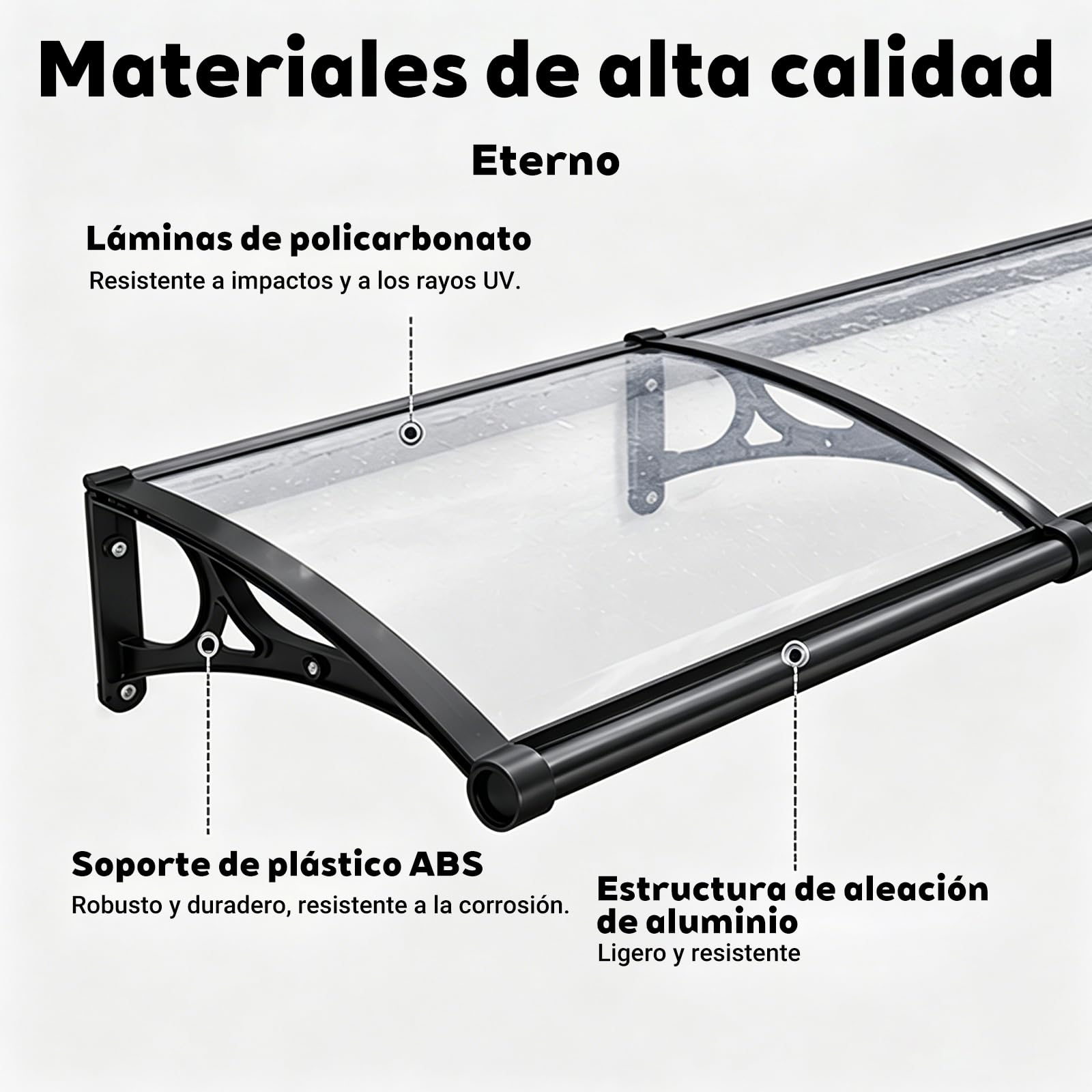 Marquesina para Puerta de Entrada - Marquesina Puerta Exterior, Toldo Exterior de Policarbonato y Aluminio, Protección contra Lluvia, Nieve y Sol, Fácil Instalación