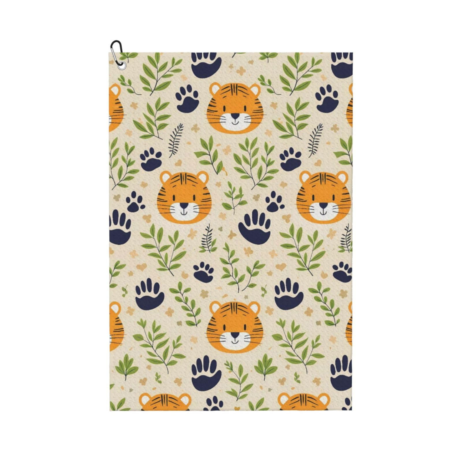 Oudrspo Cute Cartoon Tiger & Paw Print Multi-Functional Golf Towel | Absorbent Quick Drying 16x24in