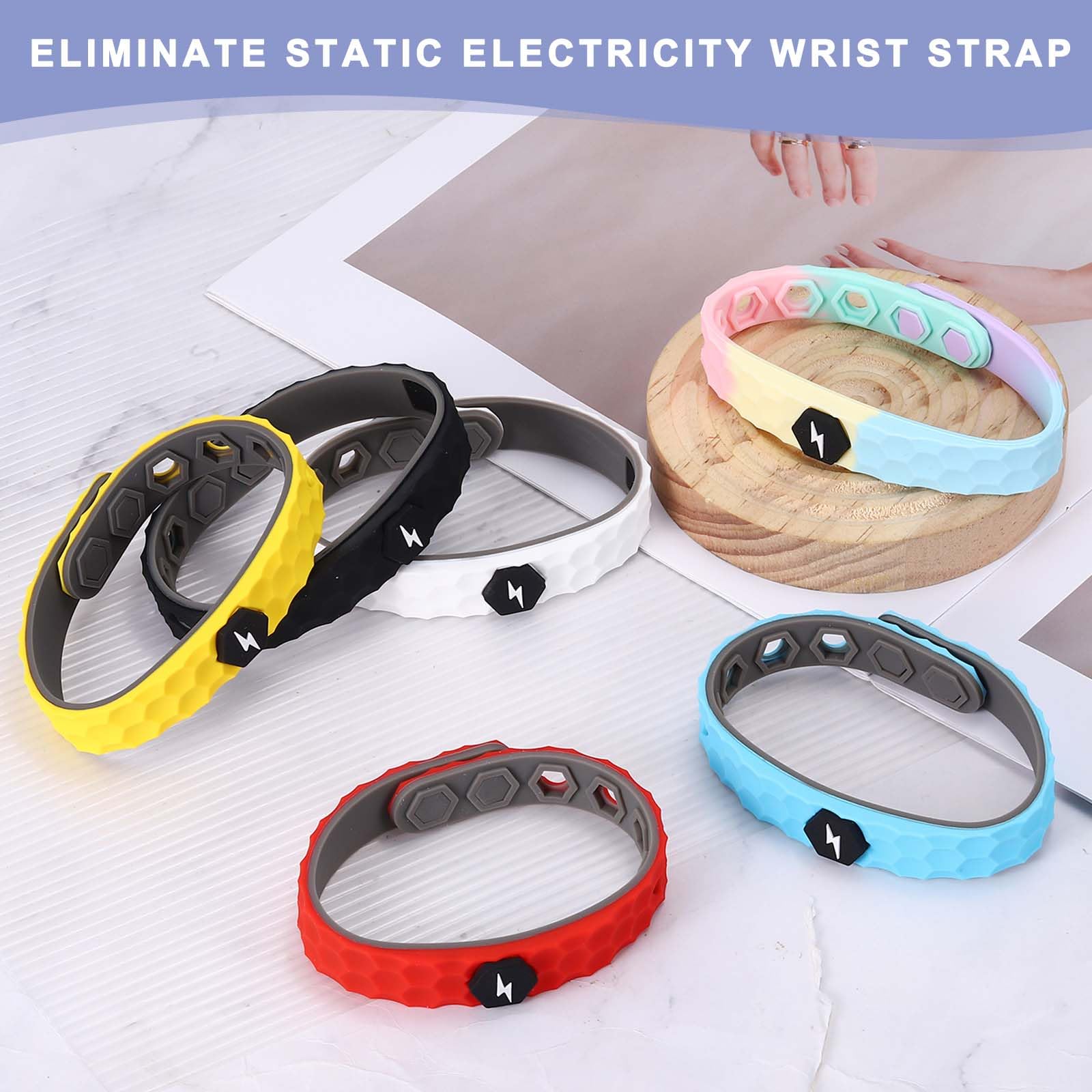 sourcing map Anti Static Bracelet, Adjustable Anti Static Silicone Wristband Designed with Rhombus/Lighting