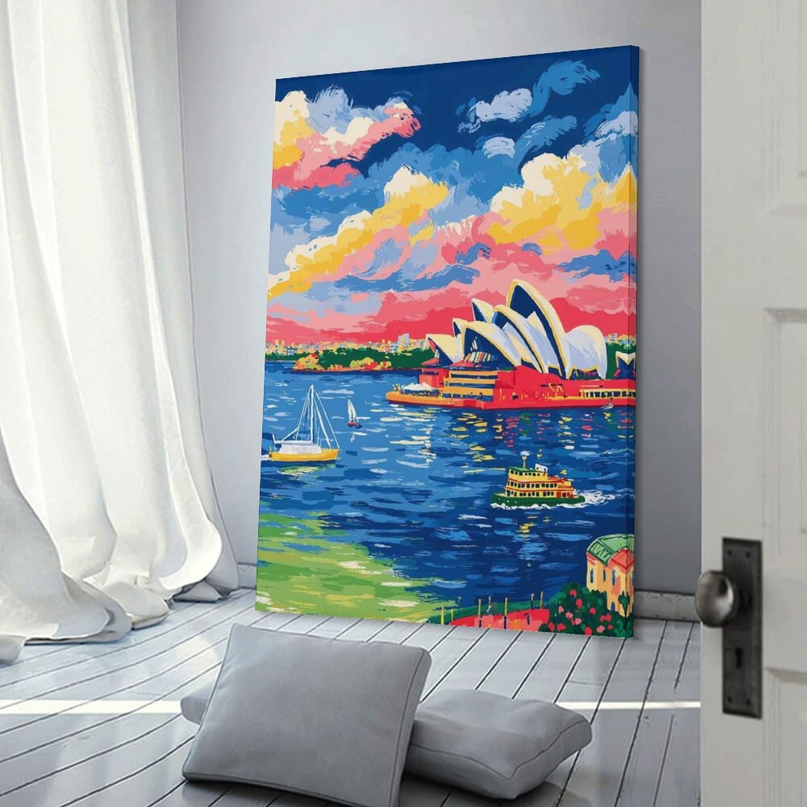Junmoney Frame-Style-21 Sydney Opera House Colorful Painting Home Decor Wall Art 16X24inch(40X60cm), For Lounge, Study, Hallway Or Flat Walls, Stylish Home Artwork For Focal Walls