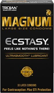 TROJAN Magnum Ecstasy Large Size Condoms, Black, 10 Count