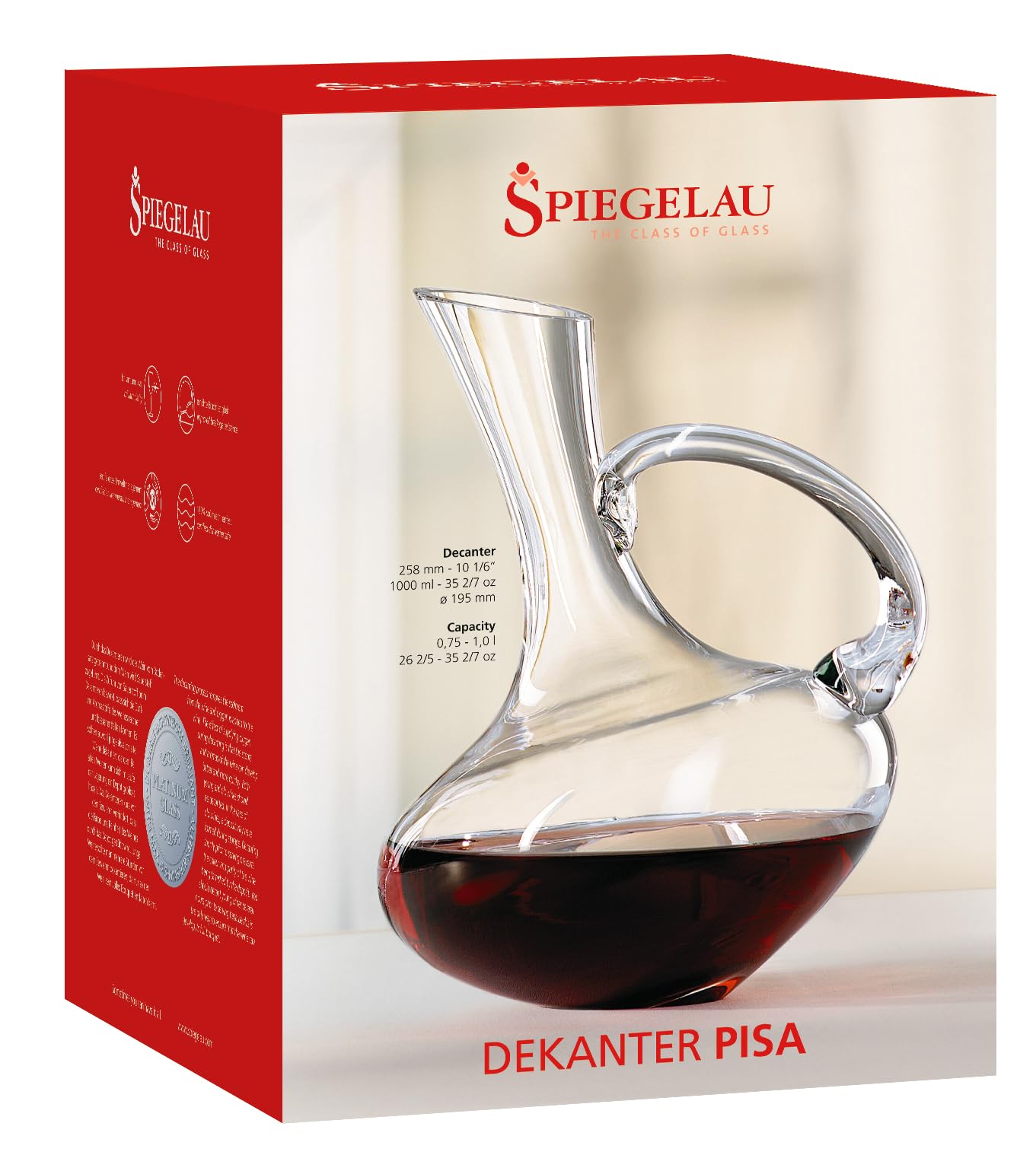 Spiegelau Dekanter Rotwein und Weißwein 1 Liter, Pisa, 7930057, Weinkaraffe aus Kristallglas, Weindekanter