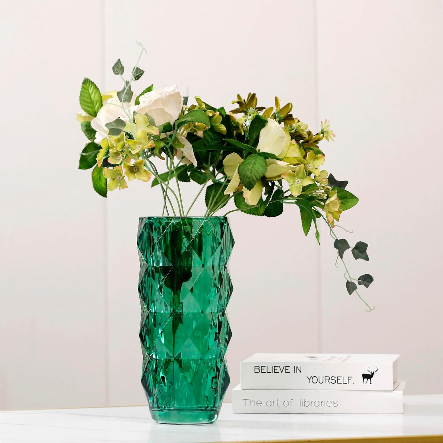 Flower Vase for Decor Glass Green Vase 11" Tall