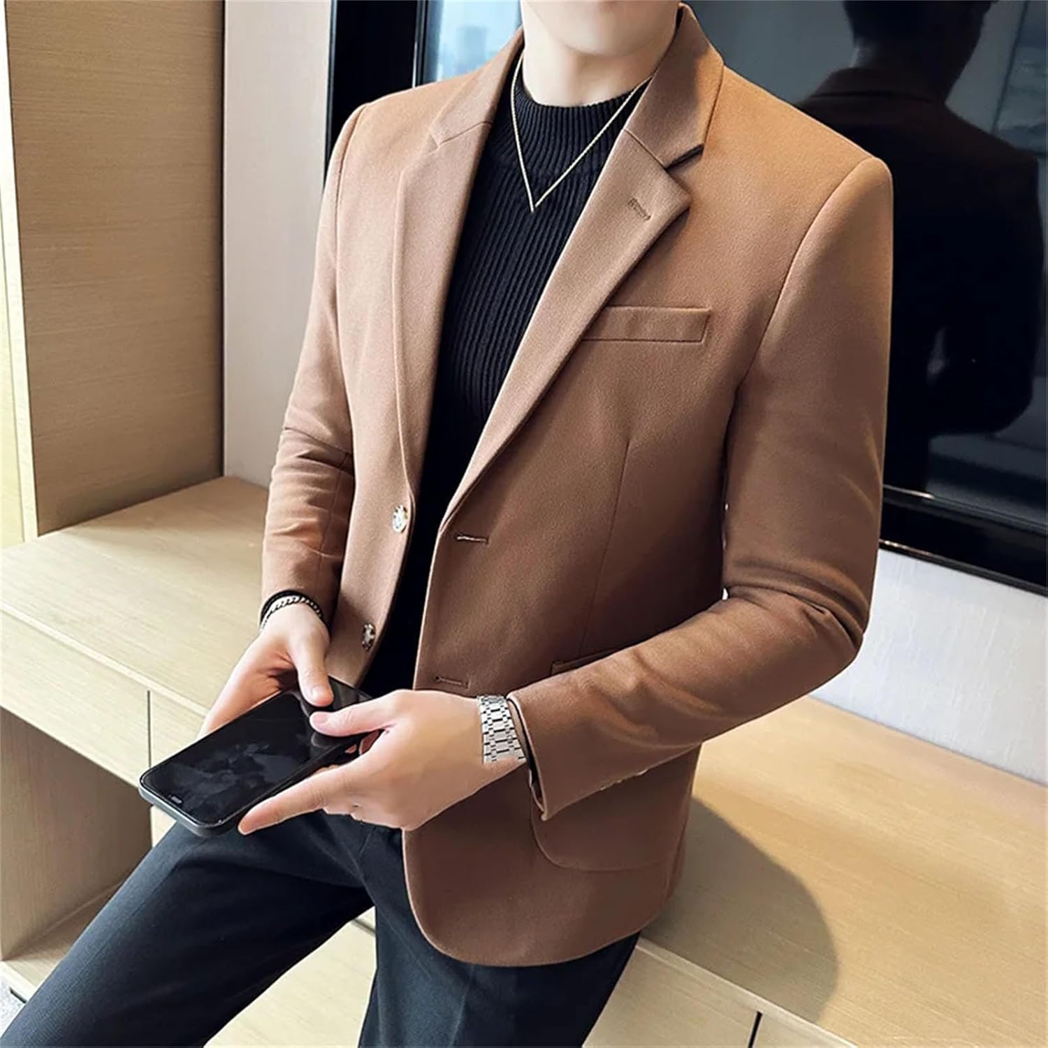 Mens Fine Striped Woolen Suit Jacket Casual Business Slim Fit Party Dress Formal Wedding Fashion Suit Coat