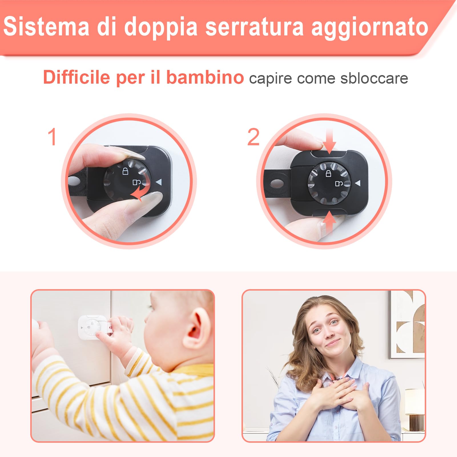 8 Serrature Di Sicurezza Per Bambini ECHOCUBE - Regolabili, Con Adesivo 3M, No Fori Necessari - Foto 12
