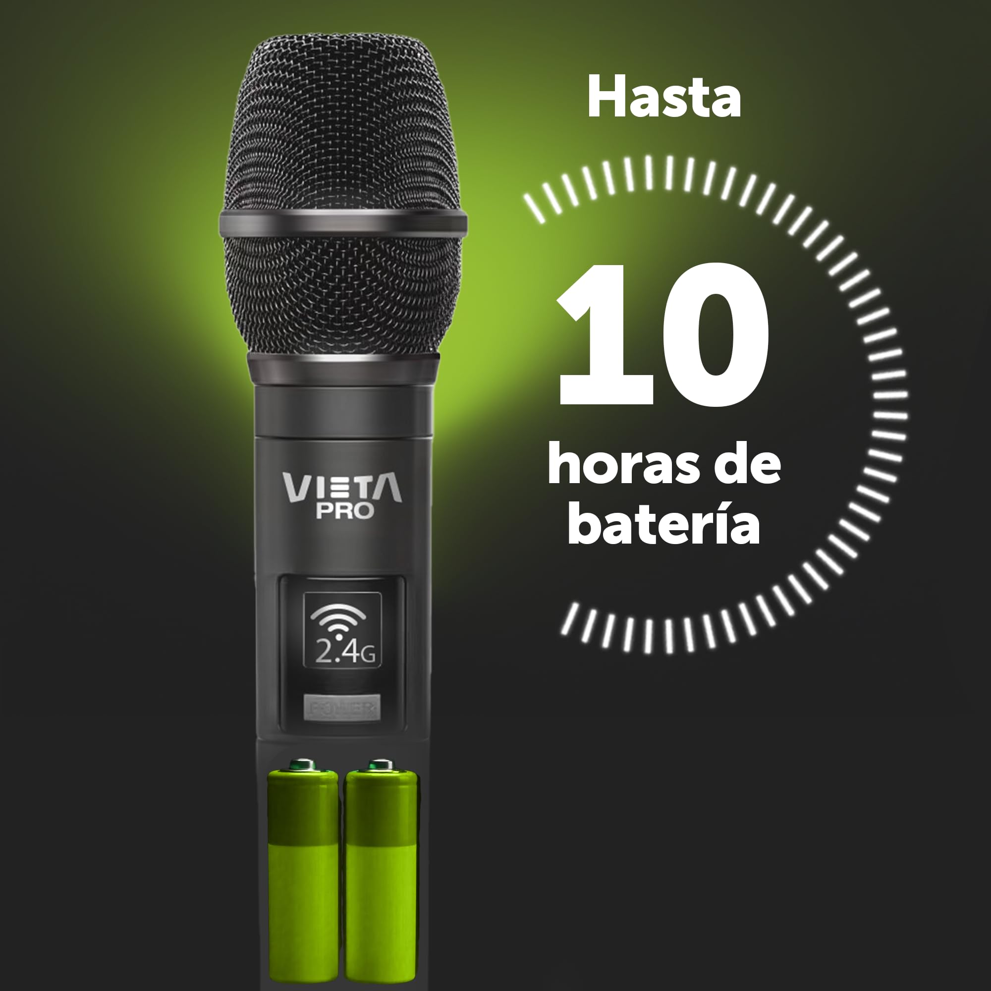 Vieta Pro Micrófono inalámbrico, Party Mic, Conector USB-C, 6.5 mm Mono Jack, Baja interferencia y Receptor de hasta 12 Horas de duración.