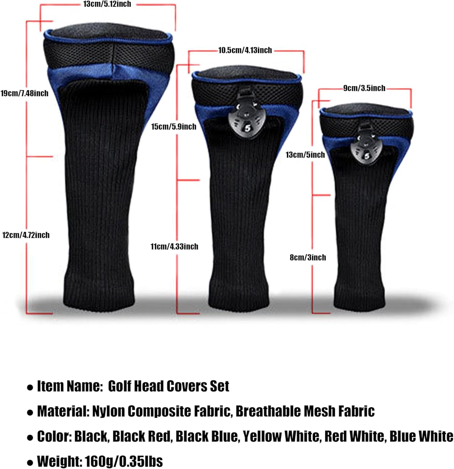 Golf Club Covers - 3 Pcs Head Covers Set with Interchangeable No. Tags 3-7 X Golf Accessories for Men & Women