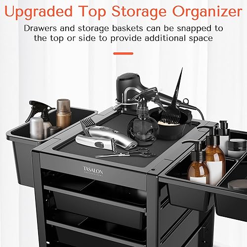 Miniatura 4 de Tasalon Carrito profesional de salón con 4 cajones y 2 cestas de almacenamiento, carrito multiusos para estación de salón