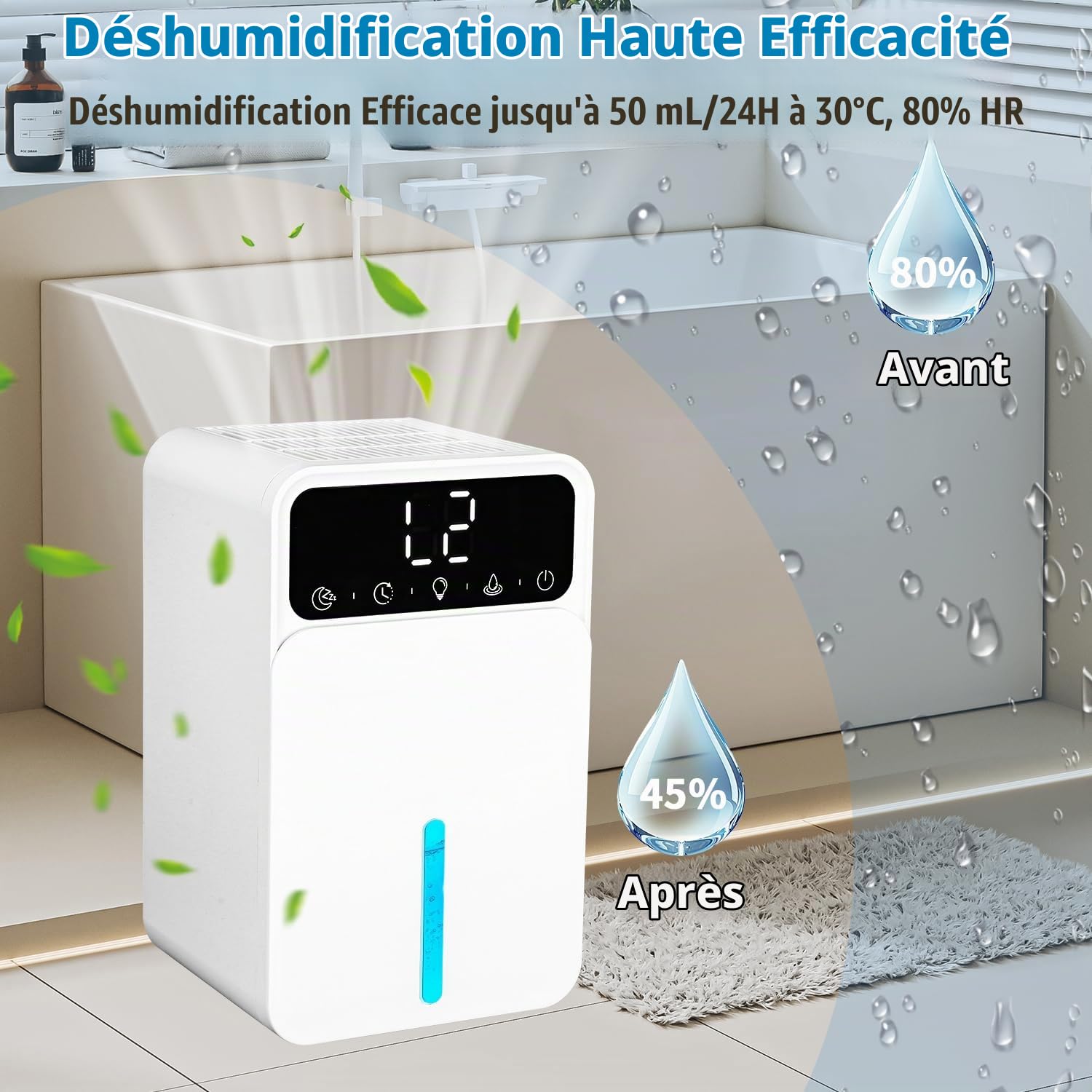 Déshumidificateur Electrique Dégivrage Automatique, 1500ML