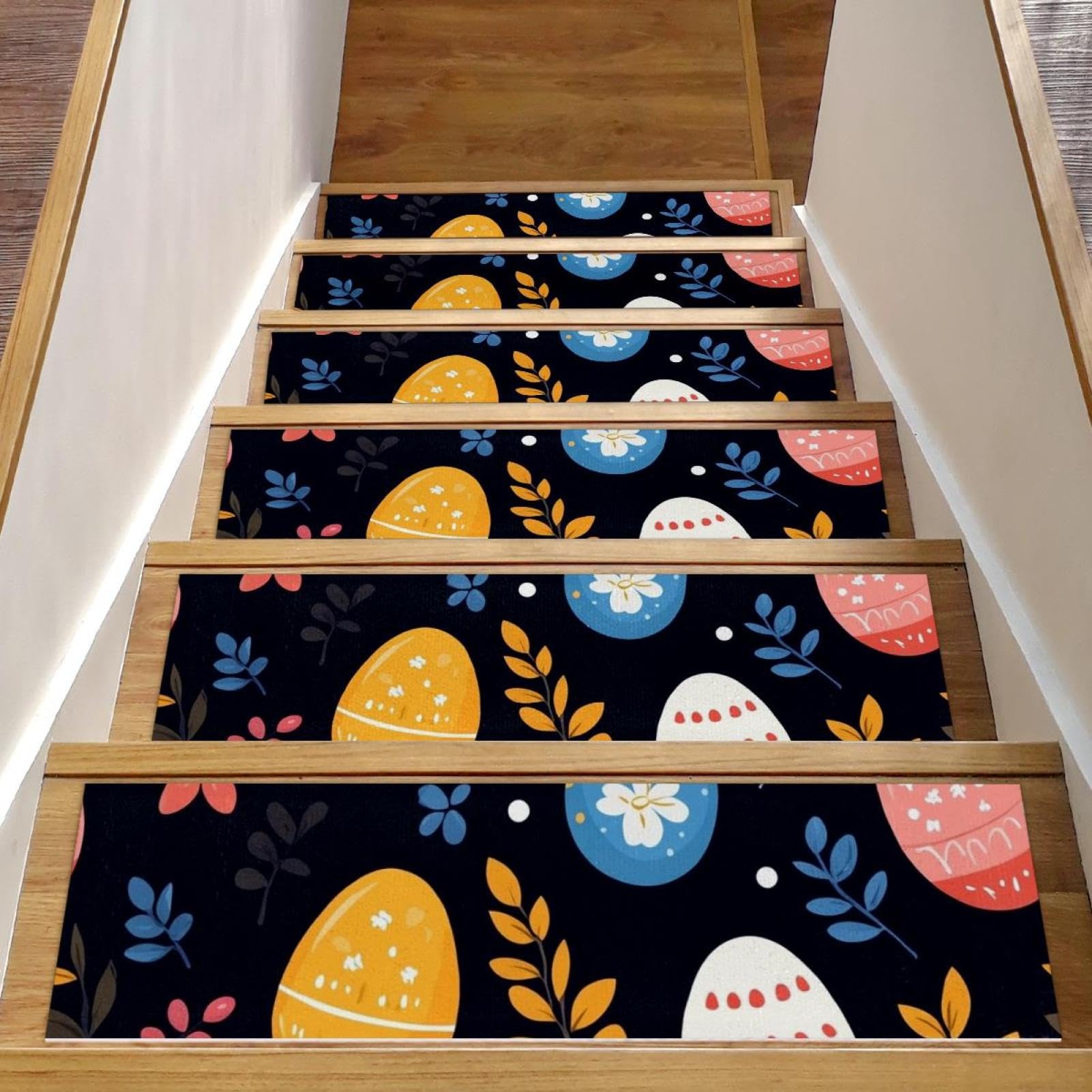 Tapis d'escalier antidérapants 20x76cm motif œuf de Pâques pour marches intérieures sécurisées