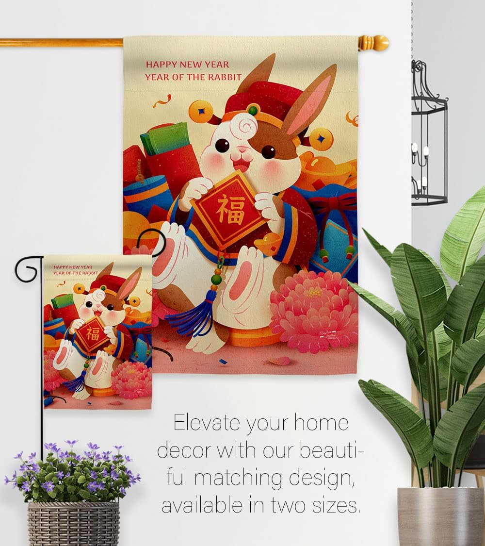 Luck Rabbit Year Home Decor American Flag Banner Pack Wall Art Patio Porch Lawn Garden Outdoor Decorations Tapestry Yard Signs Lunar New Year Gifts Spring Festival Chinese Decorations Made In USA