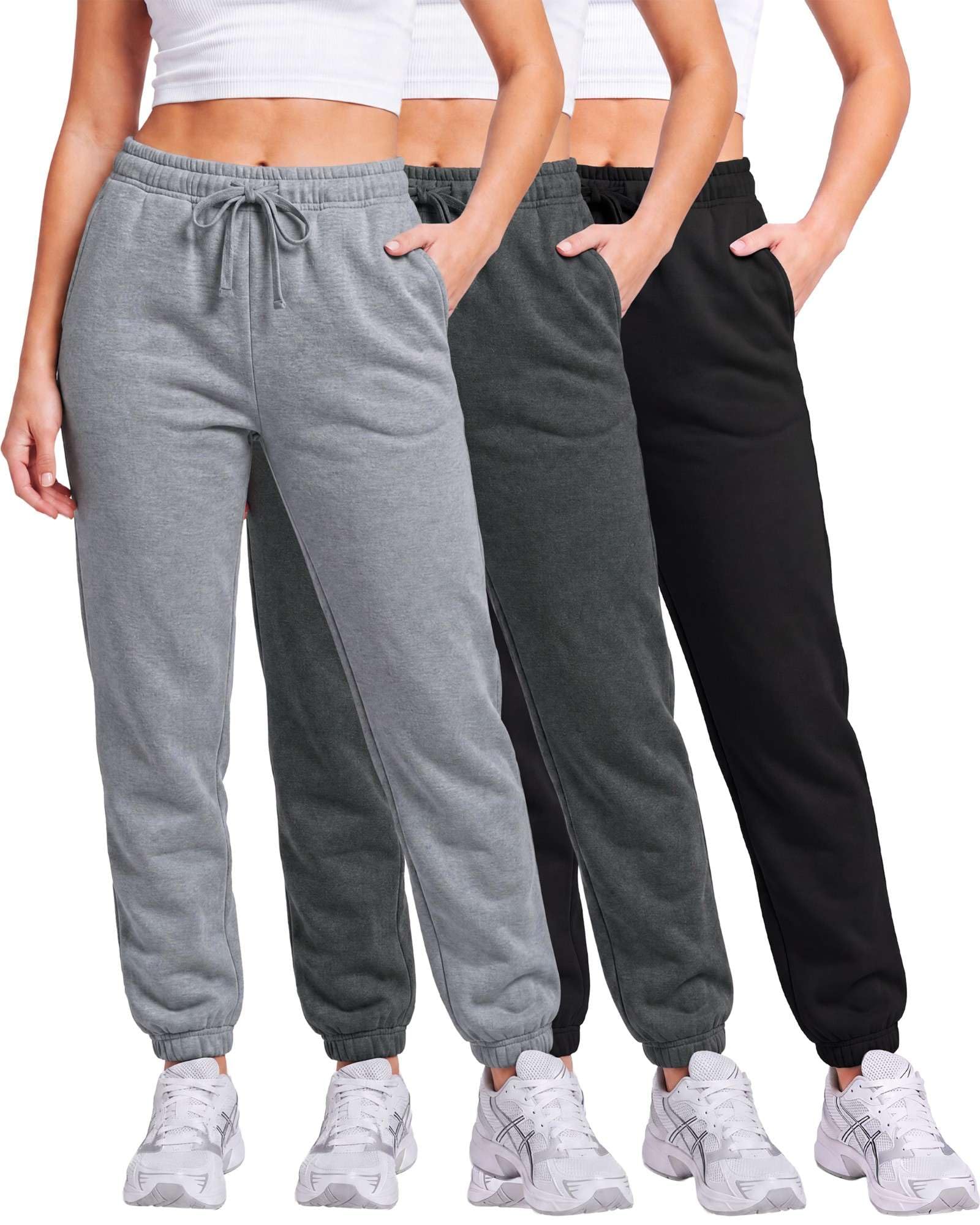 3 Pack: Women's Fleece Jogger Sweatpants (Available in Plus Size)