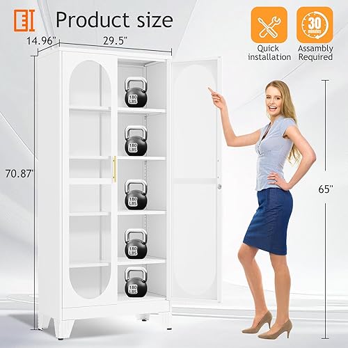 Miniatura 56 de Gabinete de almacenamiento de despensa negro de 61 pulgadas, armario de despensa de cocina con puertas y estantes de vidrio acrílico, con pie de