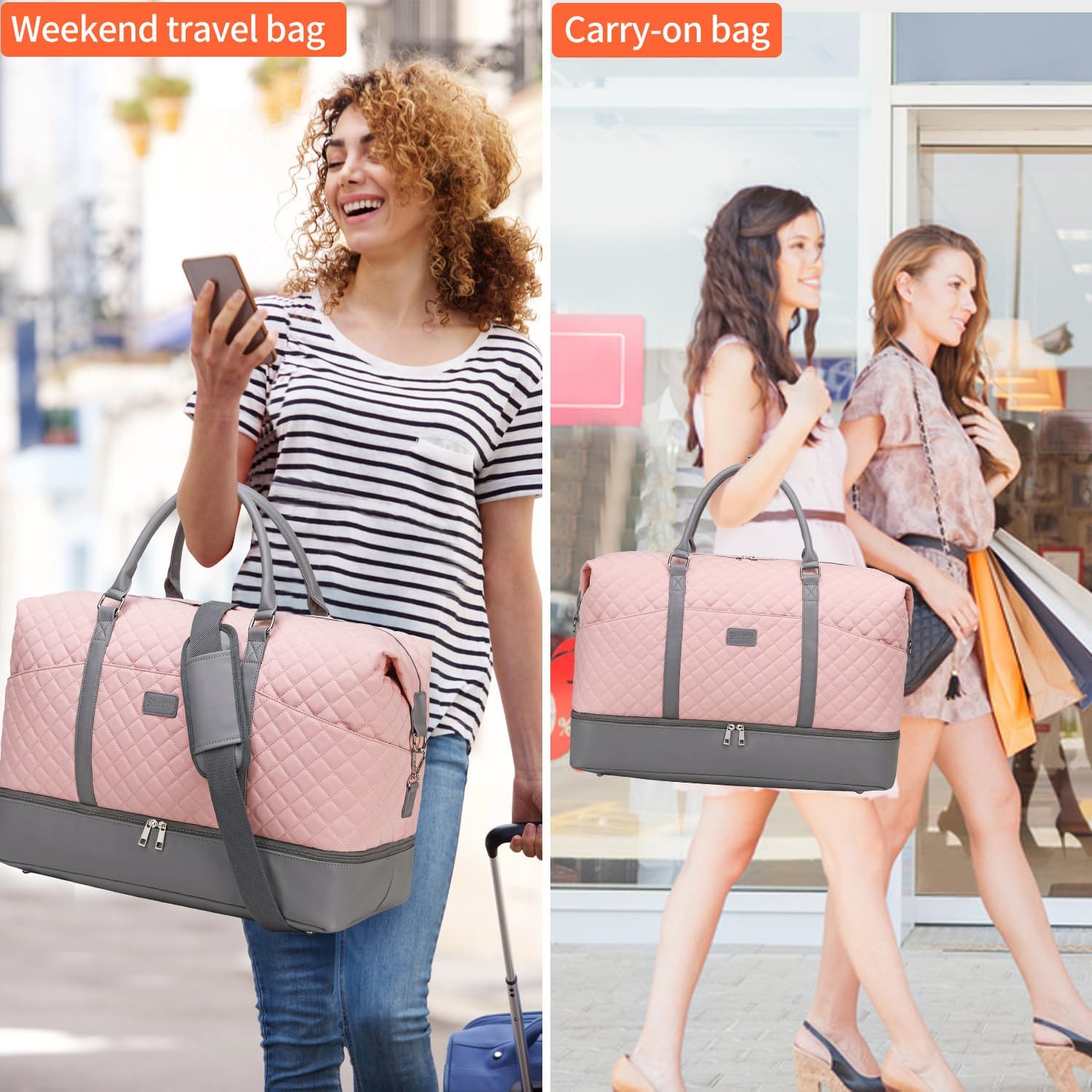 Weekender Bag, Large Travel Duffel Bag for Women, Carry on Overnight Bag with Shoe Compartment and Toiletry Bags - Image 2