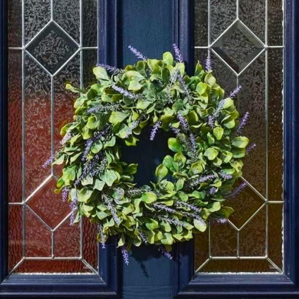 Garden Mile Lavender Whirl Spring Summer Door Wreath For Front Door, Artificial Lavender Spring Wreath - Large 40Cm Decorative Garland Floral Wreath Decoration For Farmhouse, Wedding, Home