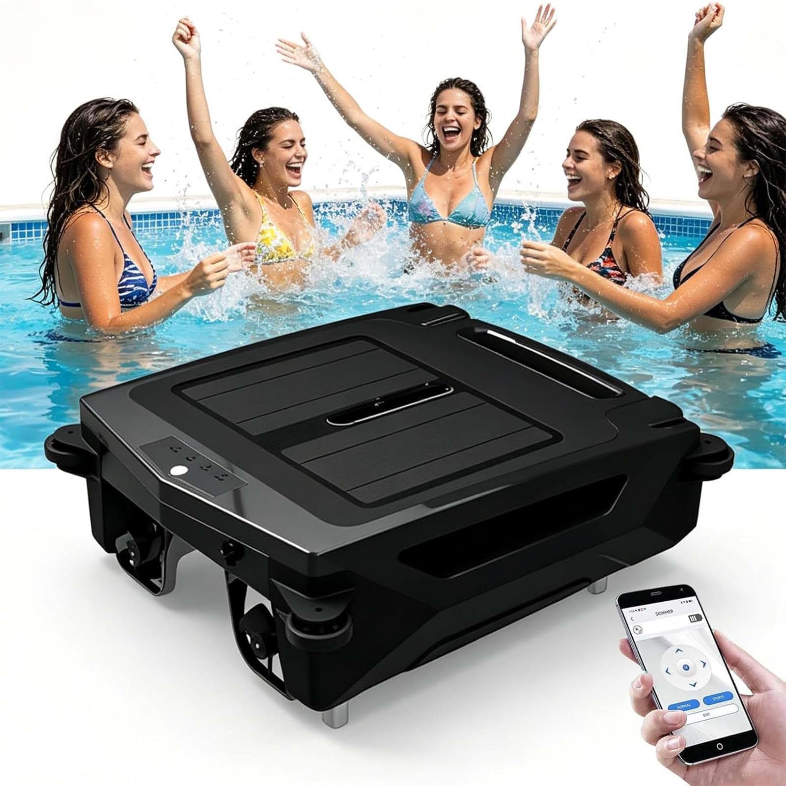 ZHIGUANYUN Robotic Pool Cleaner, Brushless Motor Auto Obstacle Avoidance Solar Charging Automatic Pool Skimmer， for Residential Pools Swimming Pool Cleaning Equipment Black