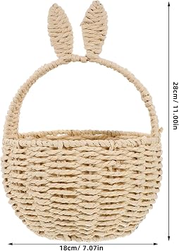 Alipis Woven Bunny Basket with Rabbit Ears Handwoven String Picnic Storage Basket for Home Decor Easter Egg Hunt Kids Party Organizer 4.5X7X4.5 Inches