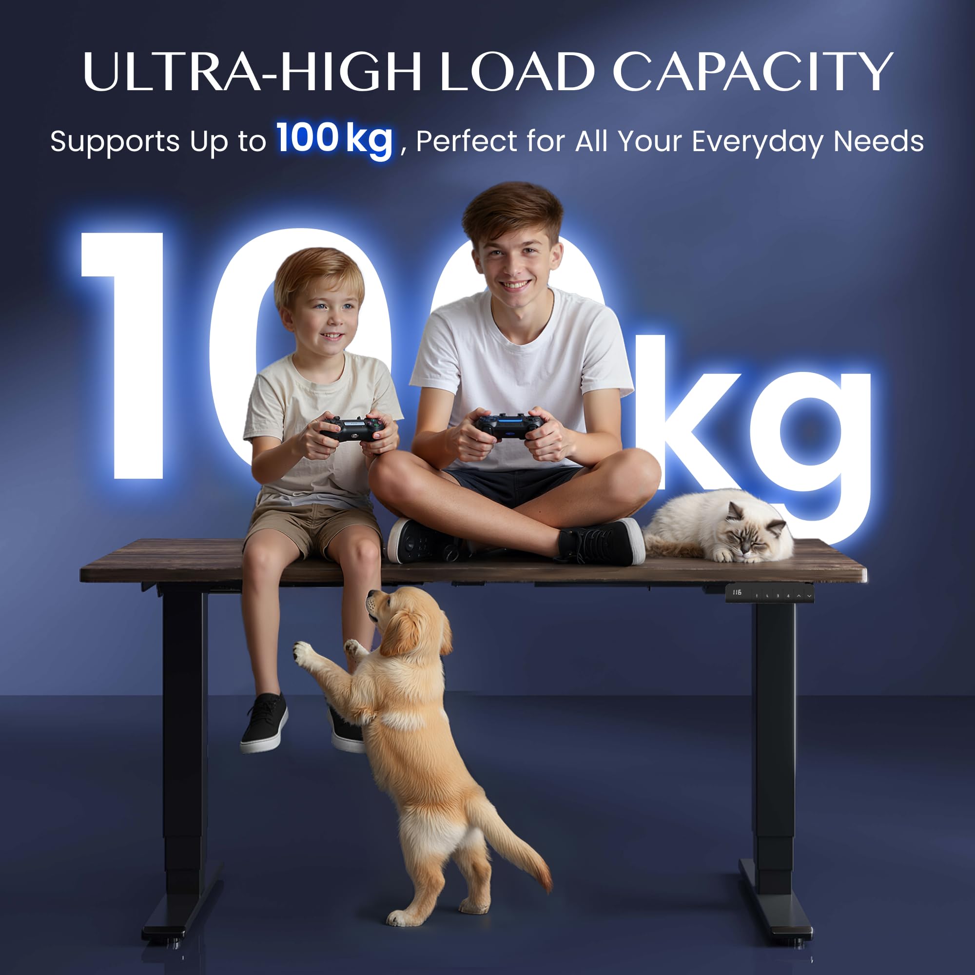 FLEXISPOT Telaio da tavolo regolabile in altezza, doppio motore e gambe a 3 livelli, scrivania regolabile in altezza, telaio con indicatore di altezza LED, 4 spazi di archiviazione e protezione contro