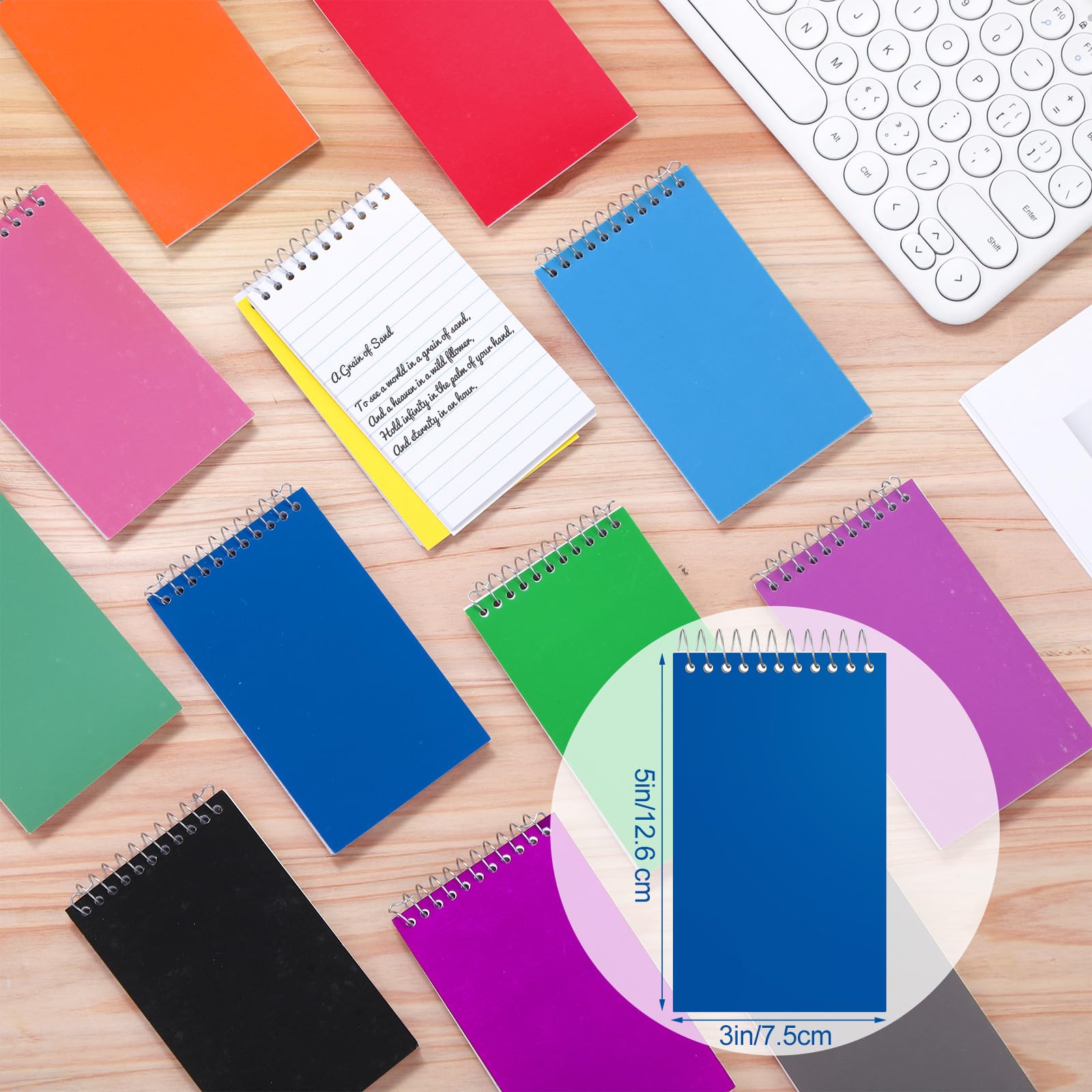 Leelosp Kleine Spiralnotizbücher, 7,6 x 12,7 cm, Mini-Notizblöcke im Taschenformat, liniert und drahtgebunden, für Schulende, Büro, Krankenschwestern, 75 Blatt/Block, 60 Stück
