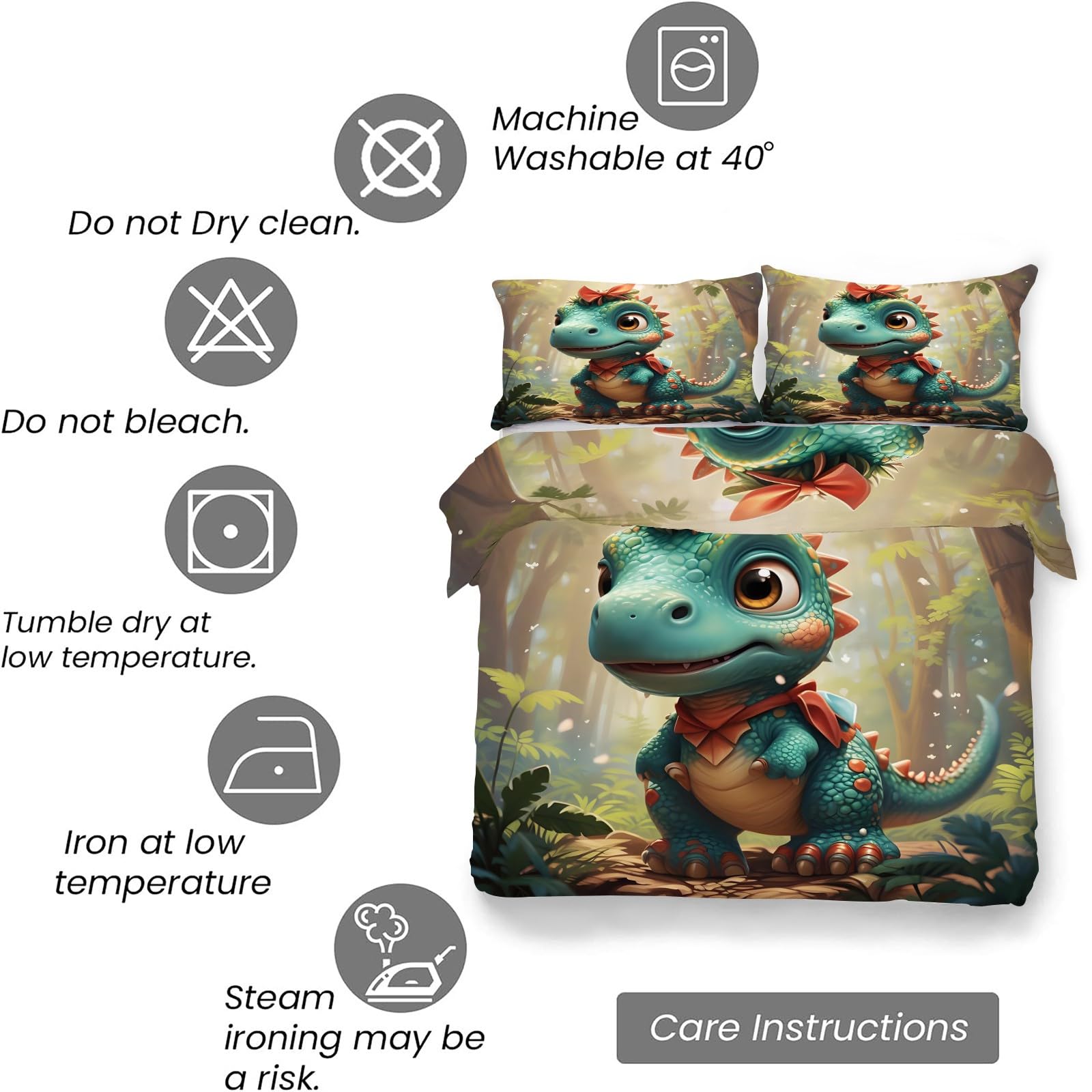 Niebiesko-zielony dinozaur poszwa na kołdrę 260x240cm, zielone rośliny zestaw pościeli, 3-częściowy zestaw miękkiej i oddychającej mikrofibry, 2 poszewki na poduszki 50 x 75 cm AN282