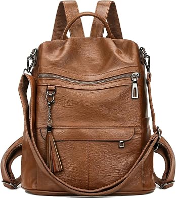 Backpack Purse For Women Pu Leather Anti-Theft Shoulder Bag Convertible Rucksack Fashion Ladies Tote Handbag Brown