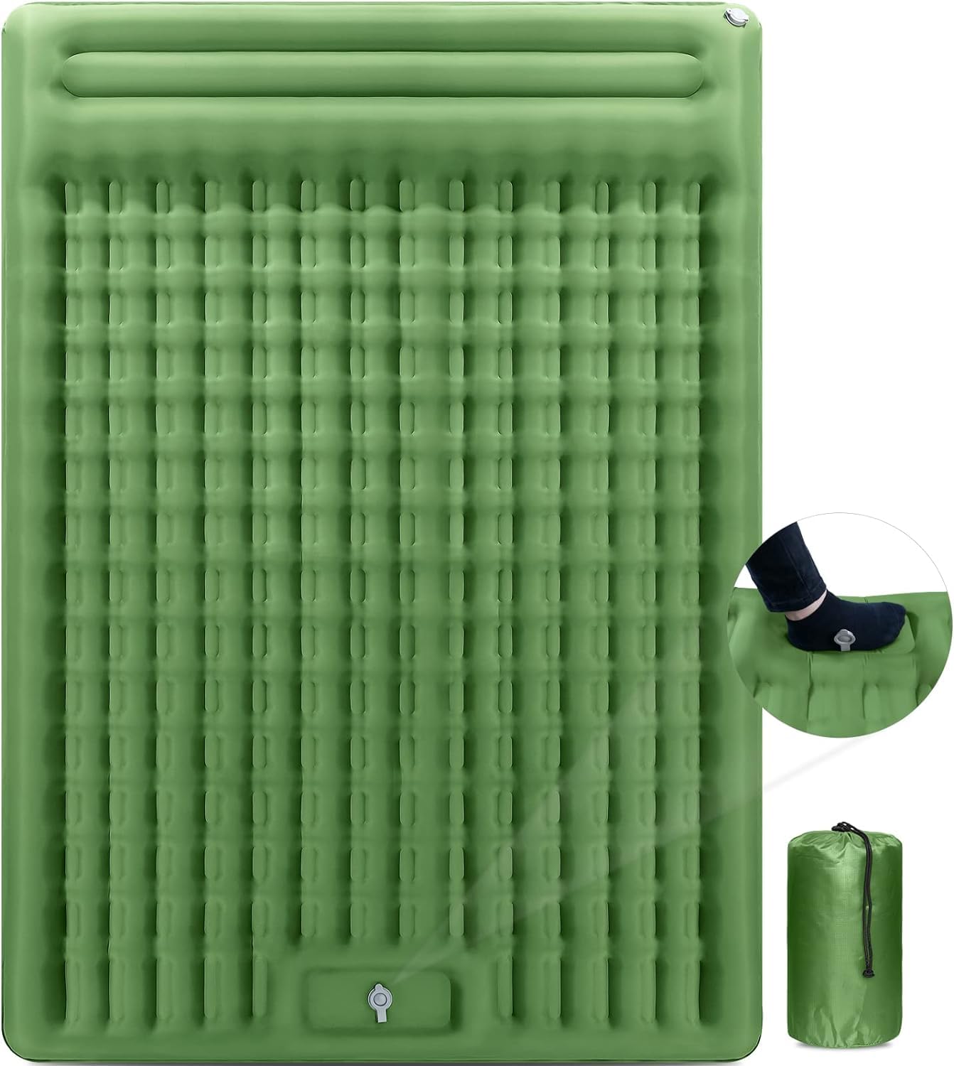 9-Up Double Sleeping Pad for Camping, Extra Thick 4.7 Inch Inflatable Camping Mattress, Self Inflating Sleeping Mat for Backpacking Travel, Portable Camping Mat with Foot Pump and Pillow (Green)