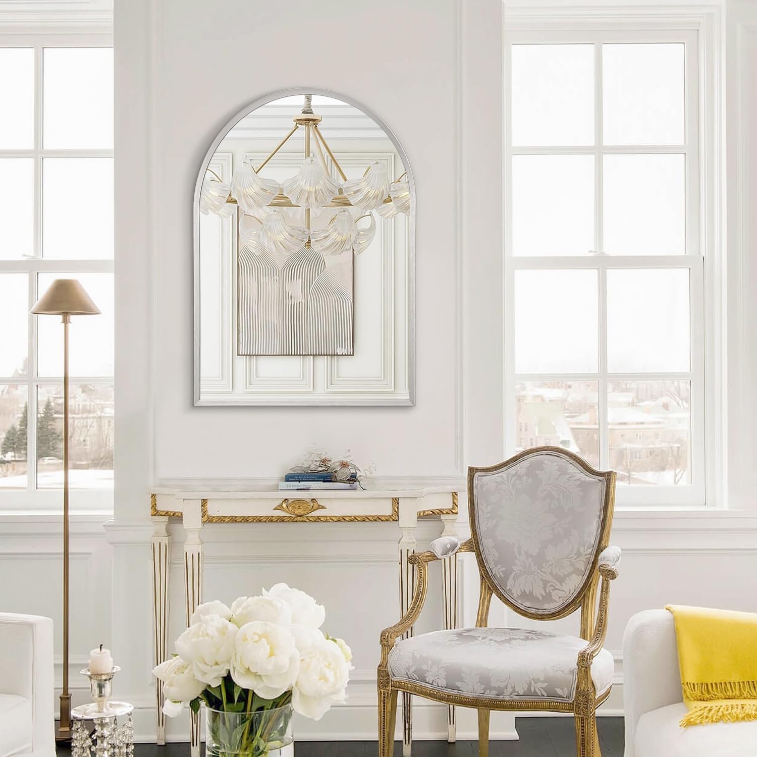Arched Wall Mirror, 26x18 Silver Arch Mirror, Metal Frame Bathroom Mirrors, Arched Vanity Mirror for Living Room Bedroom Mantel Entryway