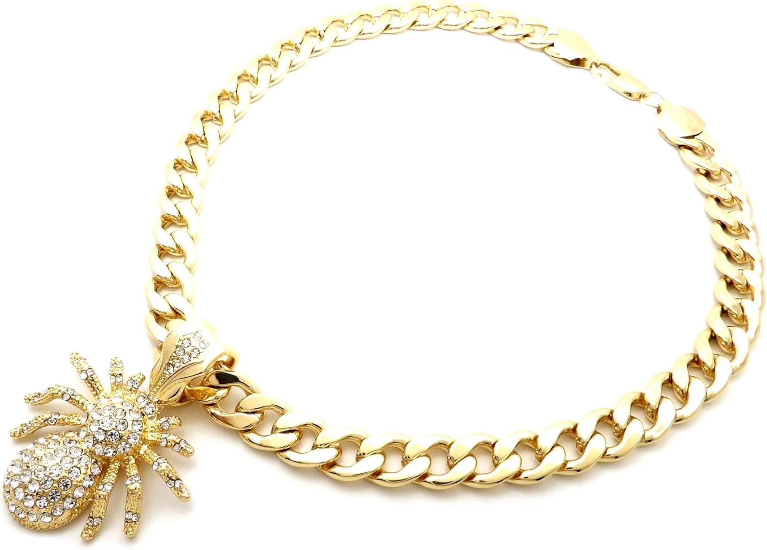 Fashion 21 Hip Hop Iced Out Spider Pendant 11mm 20" Cuban Chain Necklace in Gold, Silver Tone