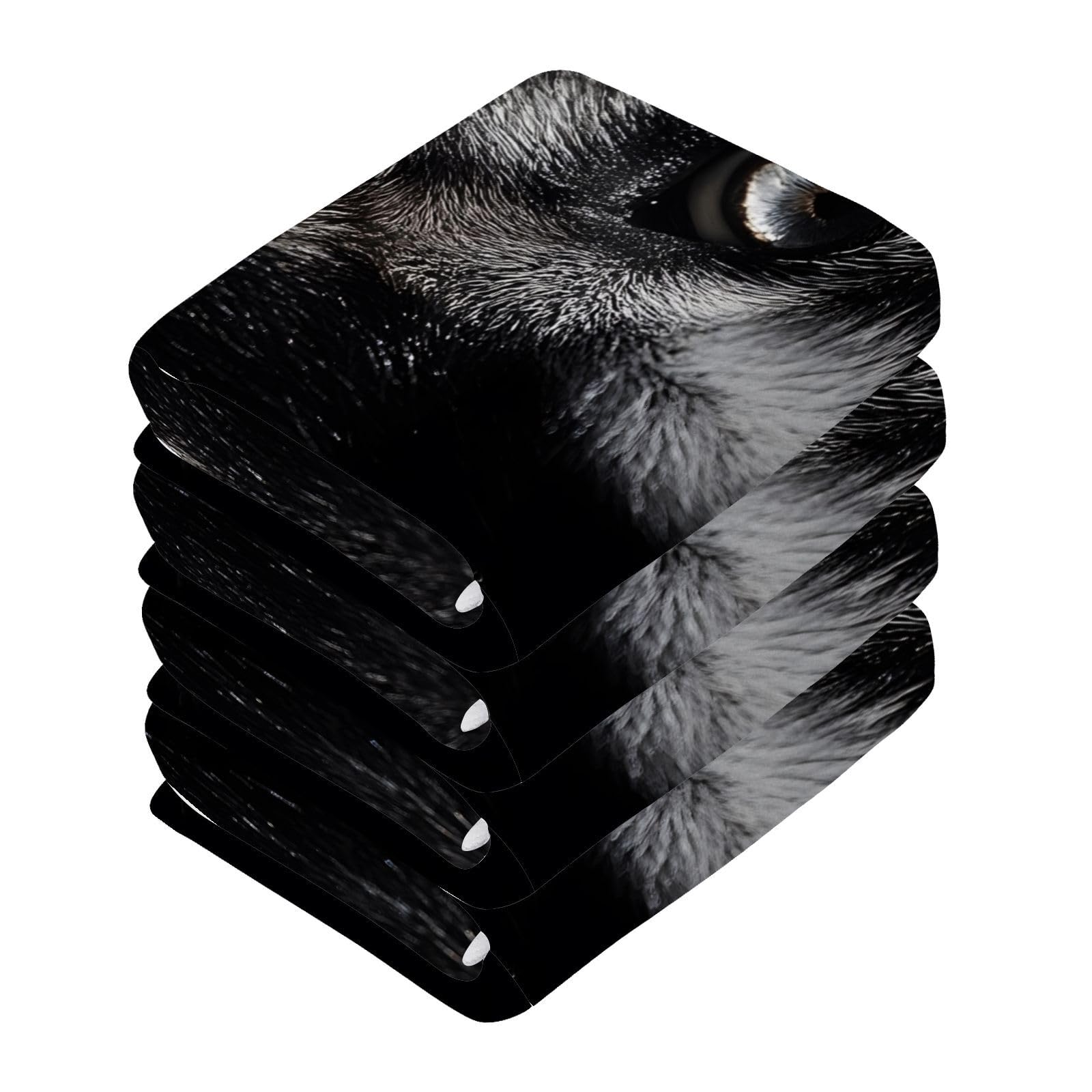 YANENDIE Gray Wolf Portrait Washcloths Towels, Highly Absorbent and Soft Cotton Face Cloths, 4 Pack Quick Dry Wash Cloths - 12 X 12 Inches