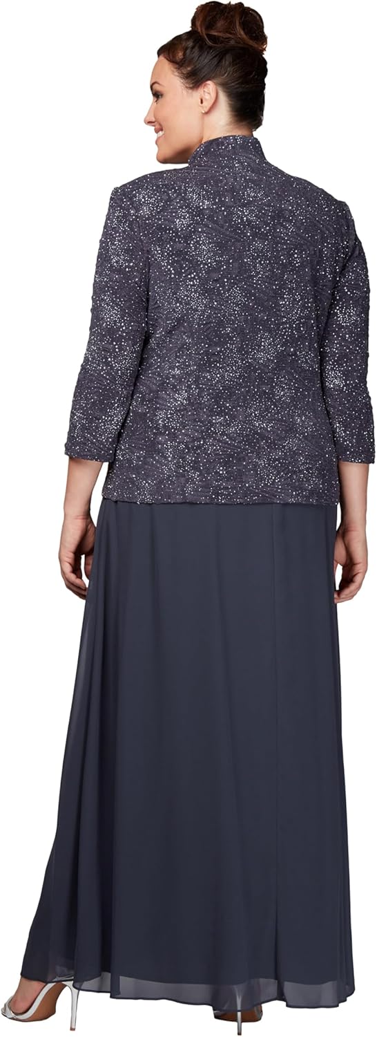 Alex Evenings Womens Long Dress with Mandarin Neckline Jacket - Image 3